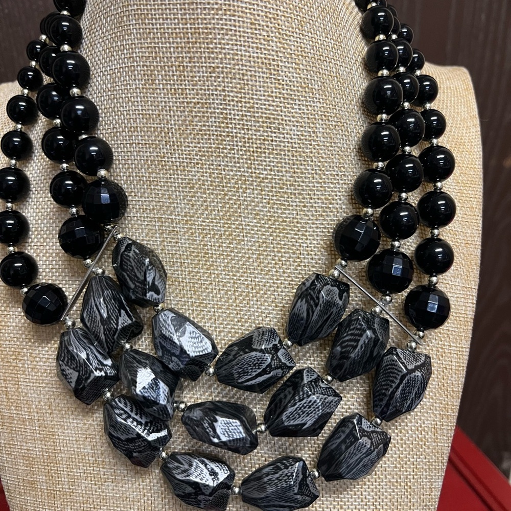 Bold Black and Silver Multi-Strand Necklace